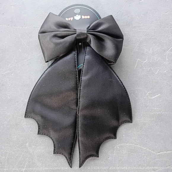 2/$10 Gothic Black Satin Bow with Bat Wing Tails - Picture 3 of 6